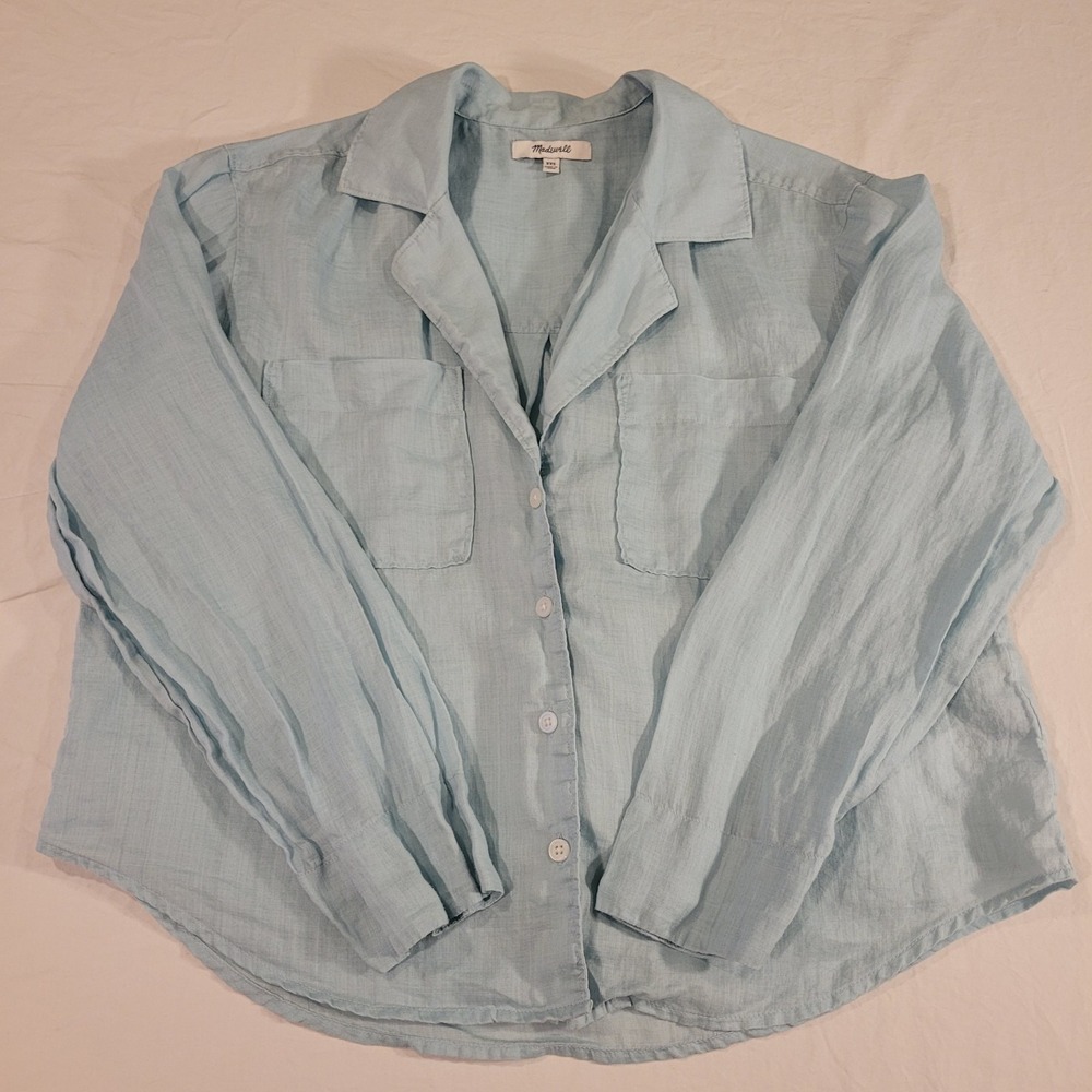 Madewell Button-up 100% Ramie Blouse Grass Linen, Women's Size XXS, Light‎ Blue